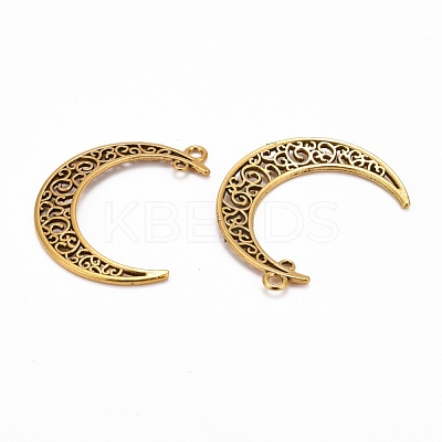 Tibetan Style Alloy Hollow Moon 2-Loop Link Pendants X-TIBEP-5312-AG-LF-1