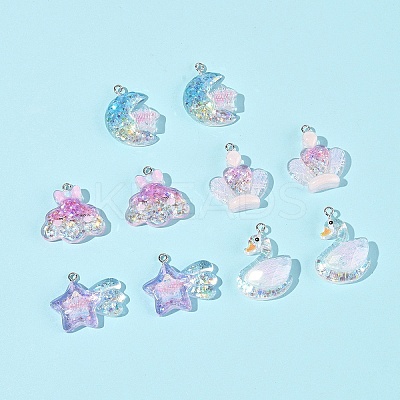 10Pcs 5 Styles Transparent Resin Pendants RESI-FS0002-08-1