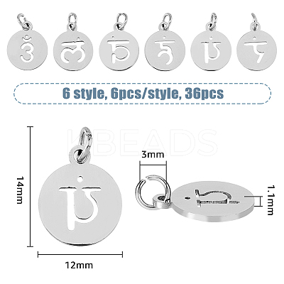36Pcs 6 Style 304 Stainless Steel Charms STAS-DC0014-67-1