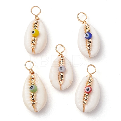 Natural Cowrie Shell Pendants PALLOY-JF02662-01-1