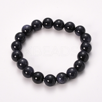 Synthetic Blue Goldstone Beaded Stretch Bracelets BJEW-Q692-14-8mm-1