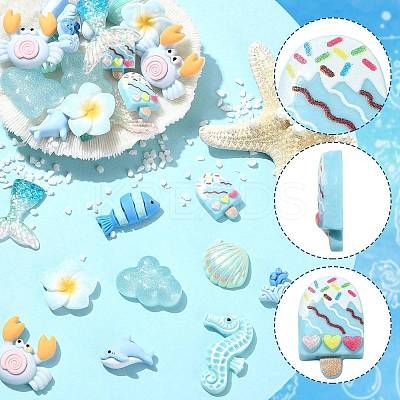 60Pcs 10 Styles Beach Theme Opaque Resin Cabochons RE-FS01E3-01-1