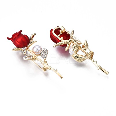 Rose Flower Enamel Pin with Plastic Pearl JEWB-N007-051-1