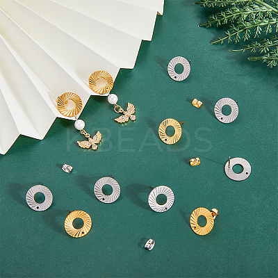 40Pcs 2 Colors 201 Stainless Steel Stud Earring Findings STAS-DC0011-65-1