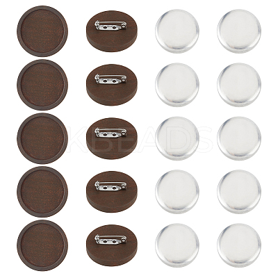 DIY Round Wood & Aluminum Brooch Making Kits DIY-FH0009-69B-1