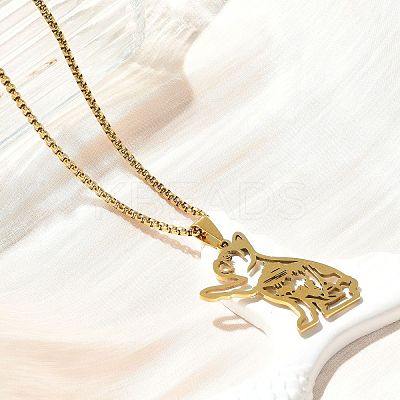201 Stainless Steel Dog Outline Pendant Necklaces NJEW-P327-06G-1