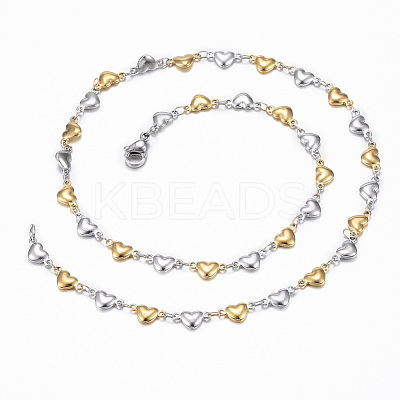 Two Tone 304 Stainless Steel Heart Link Chain Jewelry Sets X-SJEW-H103-12GP-1