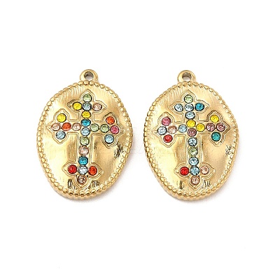 PVD Vacuum Plating 201 Stainless Steel with Rhinestone Pendants STAS-J401-VC996-1