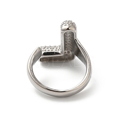 Letter Brass Micro Pave Clear Cubic Zirconia Open Cuff Ring for Women RJEW-N046-03L-P-1