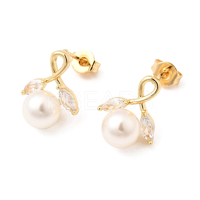 Horse Eye with Round Brass Micro Pave Clear Cubic Zirconia Stud Earrings EJEW-A135-27G-1