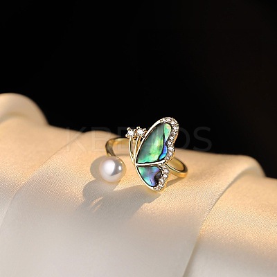 Brass Cubic Zirconia & Abalone Shell & Imitation Pearl Jewelry Set FS-WG1B634-01-1