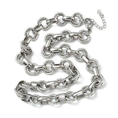304 Stainless Steel Textured Double Ring Link Chain Necklaces NJEW-S453-02P-C-1