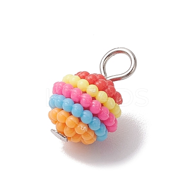 Rainbow Color Resin Waxberry Round Charms with Platinum Tone Iron Loops PALLOY-JF02774-1