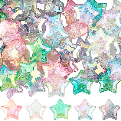 60Pcs 5 Colors UV Plating Transparent Crackle Acrylic Beads OACR-PA0001-04-1