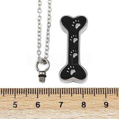 304 Stainless Steel Black Enamel Paw Print Bone Pendant Pet Urn Ashes Necklaces LS-NJEW-S455-06P-1