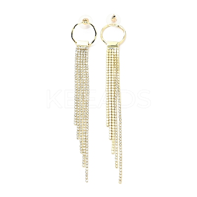 Clear Cubic Zirconia & Crystal Rhinestone Long Tassel Dangle Stud Earrings LS-EJEW-C037-07G-LG-1