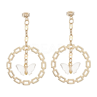 Acrylic Butterfly with Alloy Ring Dangle Stud Earrings EJEW-JE05332-1