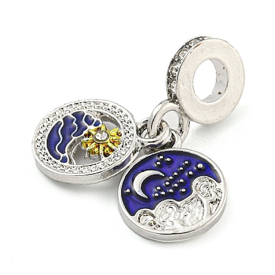 Rack Plating Alloy Enamel Flat Round with Sun European Dangle Charms FIND-B034-08P-02-1