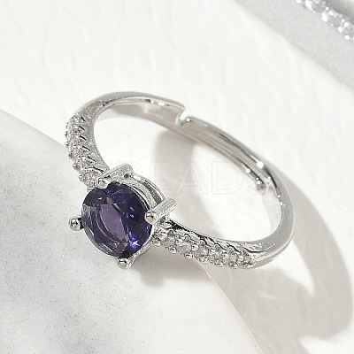 Brass & Round Cubic Zirconia Finger Rings CU-CBA7E55-19P-02-1
