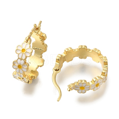 Rack Plating Flower Brass Hoop Earrings X-EJEW-H016-41G-01-1