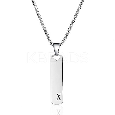 304 Stainless Steel Rectangle with Letter Pendant Box Chain Necklaces FS-WGD7C78-24-1