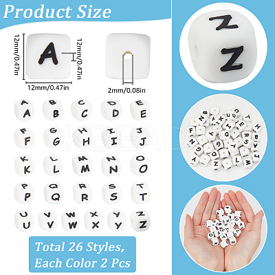 52Pcs 26 Styles Cube with Letter Silicone Beads SIL-SC0001-84-1