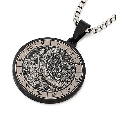 Retro Mandala 201 Stainless Steel Box Chain Constellation Pendant Necklaces for Women Men NJEW-M223-01E-1