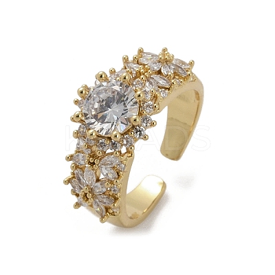 Brass Micro Pave Cubic Zirconia Adjustable Cuff Rings for Women RJEW-C129-04G-1