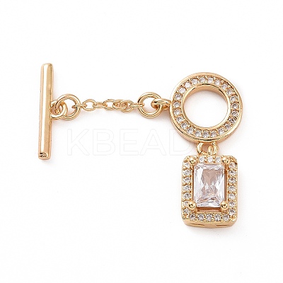 Brass Pave Clear Cubic Zirconia Toggle Clasps KK-E068-VC183-1