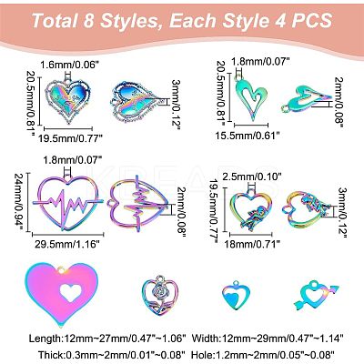 32Pcs 8 Style  Valentine's Day Ion Plating(IP) 201 Stainless Steel & Alloy Pendants STAS-UN0039-03-1