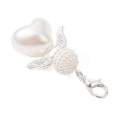 Heart Angel Acrylic & ABS Plastic Imitation Pearl Pendant Decorations HJEW-JM03564-01-1
