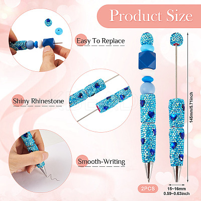 2Pcs Polymer Clay Rhinestones Ball-Point Pen OFST-TA0001-03F-1