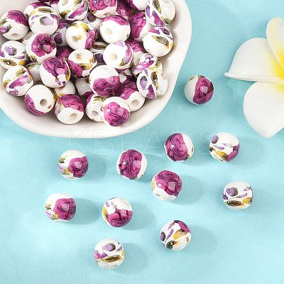 Floral Printed Porcelain Beads PORC-Q199-10mm-09-1