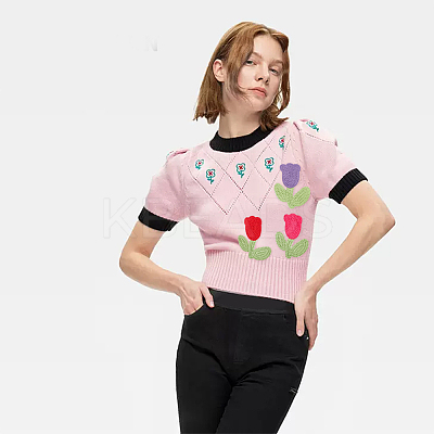 21Pcs 7 Colors Tulip Flower Shape Polyester Knitted Appliques PATC-FG0001-34-1