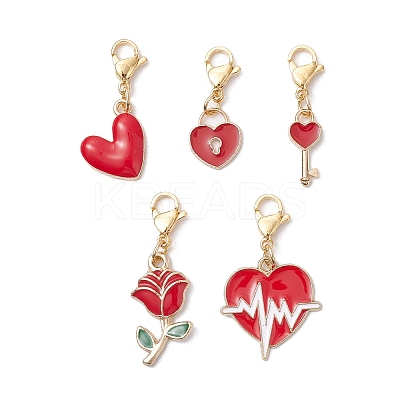 5Pcs Valentine's Day Alloy Enamel Pendant Decorations HJEW-JM02758-1