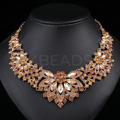 Flower Alloy Rhinestone Pendant Necklaces & Stud Dangle Earrings Sets WG248C9-01-1