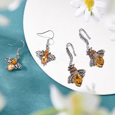 2 Pairs 2 Style Chocolate Glass Bees Dangle Earrings EJEW-AN0002-88-1