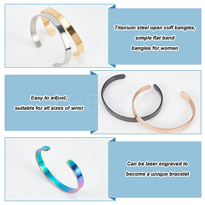 5Pcs 5 Colors Stainless Steel Plain Open Cuff Bangles Set for Women BJEW-AN0001-44-1