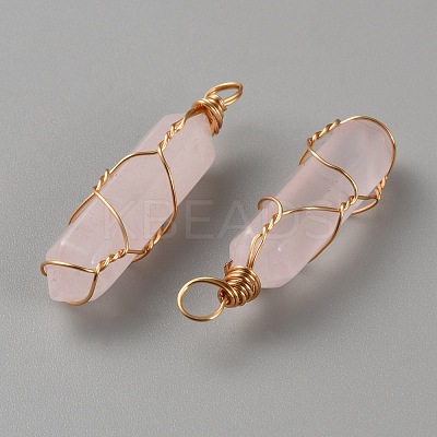 Natural Rose Quartz Double Terminal Pointed Pendants G-WH0029-09B-G-1