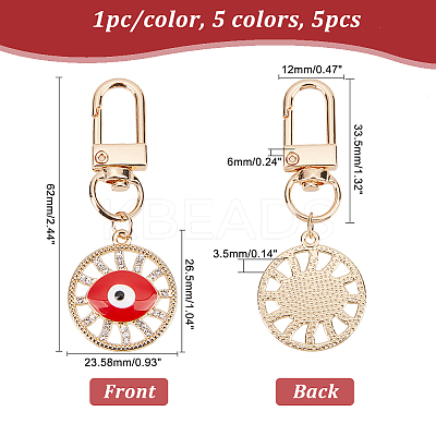 5Pcs 5 Style Flat Round with Evil Eye Alloy Enamel Pendant Decorations KEYC-AR0001-19-1