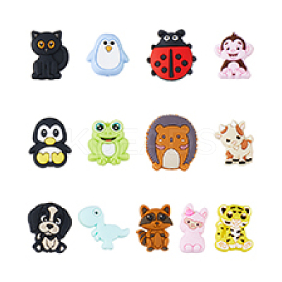 13Pcs 13 Style Ainmals Silicone Focal Beads SIL-DC0001-40-1