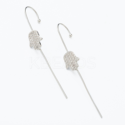 Brass Micro Pave Clear Cubic Zirconia Ear Wrap Crawler Hook Earrings EJEW-H125-01P-1