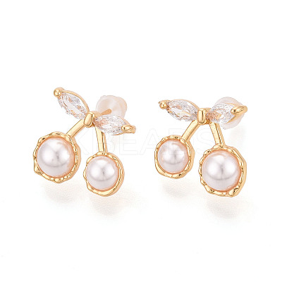 Brass Clear Cubic Zirconia Stud Earrings EJEW-T048-09B-1