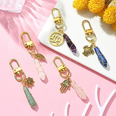 5Pcs 5 Style Copper Wire Wrapped Gemstone Bullet Pendant Decorations HJEW-JM01238-G-1