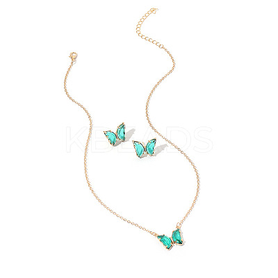 Butterfly Acrylic Rhinestone with Iron Pendant Necklaces & Stud Earrings Sets for Women WGFFCAF-02-1