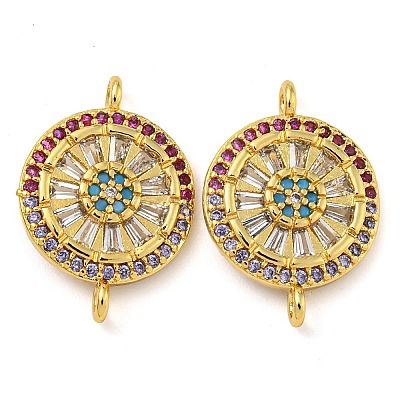 Rack Plating Brass Pave Cubic Zirconia Wheel Connector Charms KK-Z063-28G-02-1