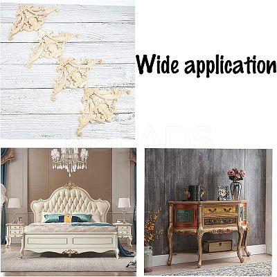 Natural Solid Wood Carved Onlay Applique Craft WOOD-FH0001-28-1