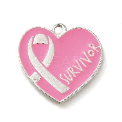 Breast Cancer Pink Awareness Ribbon Theme Alloy Enamel Pendants X-ENAM-C026-01F-S-1