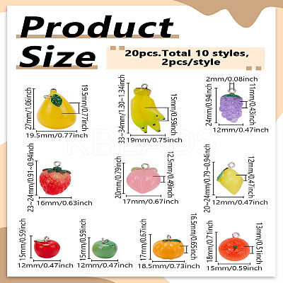 20Pcs 10 Styles Resin & Acrylic Pendants CRES-LP0001-11-1