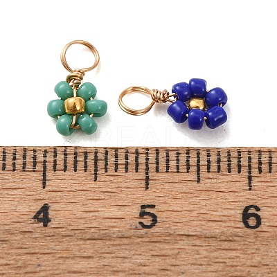80Pcs 8 Color Glass Seed Beaded Flower Charms FIND-DC0003-64-1